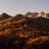 Blick auf die Herbstfarben an den umgebenden Bergen von der Großen Mauer