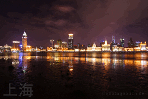 Shanghai Nachtaufnahme, Blick auf den Bund